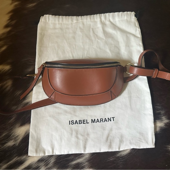 Isabel Marant Petite Maro Mini Skano Belt Bag Cognac Leather  Crossbody Bag EUC - Picture 1 of 6